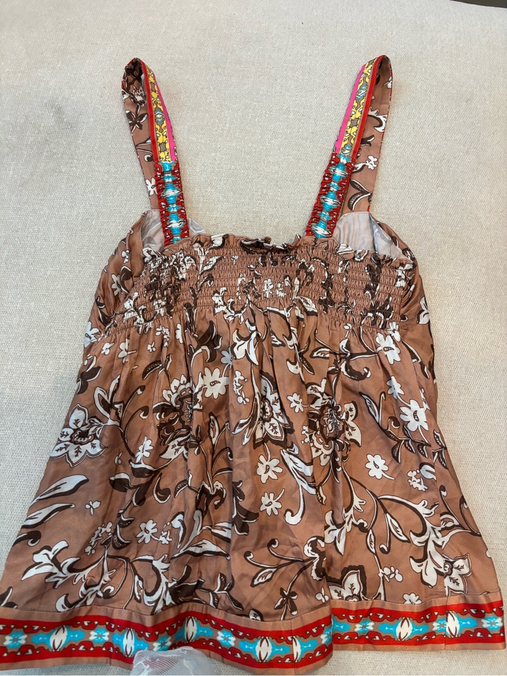 Ramy Brook Brown Floral Tie-Front Camisole with Multicolor Trim - Picture 4 of 8
